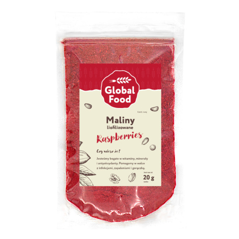 MALINY LIOFILIZOWANE PYŁEK PROSZEK 20g MALINY LIOFILIZOWANE PYŁEK PROSZEK 20g